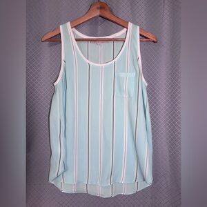 Ann Taylor Loft Tank Top Light Blue With Black and White Stripes